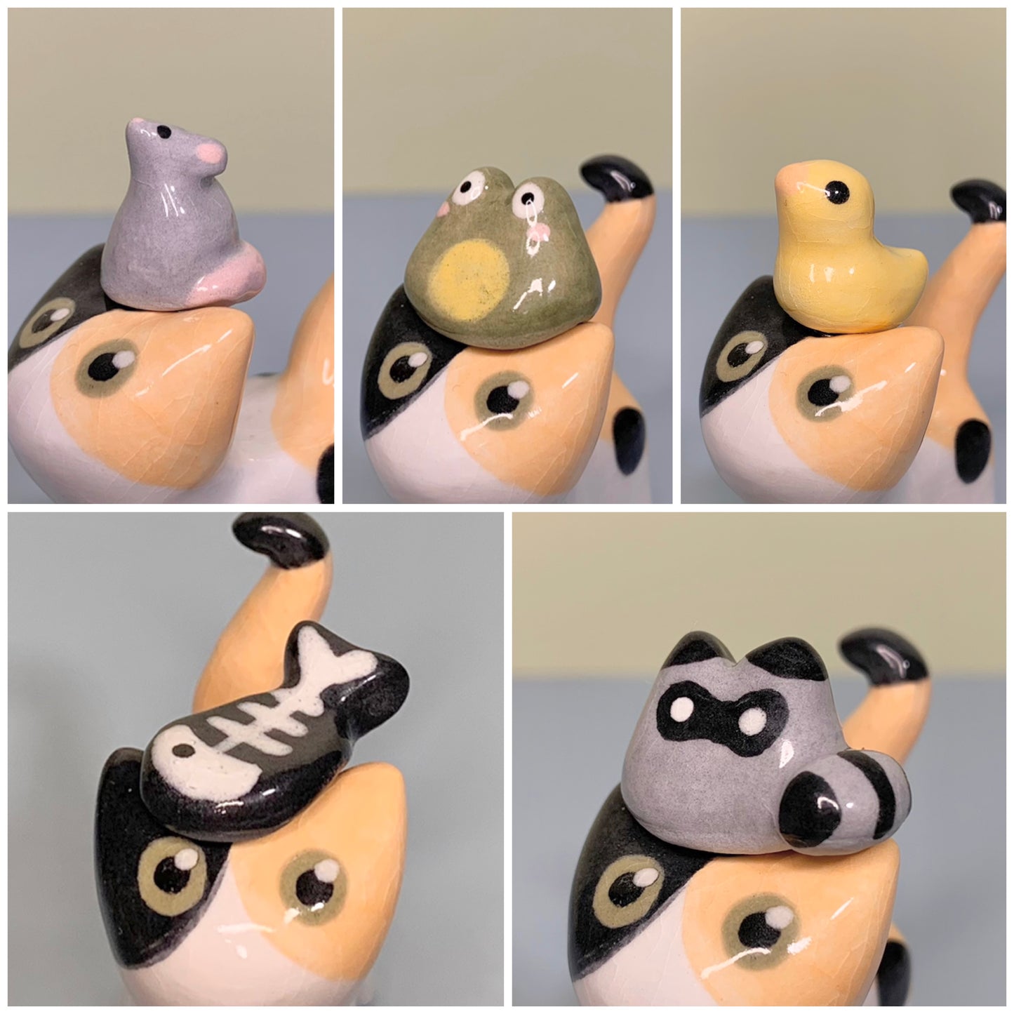 Animal Set Kitty Cat Ceramic Figurine with Magnetic Attachments