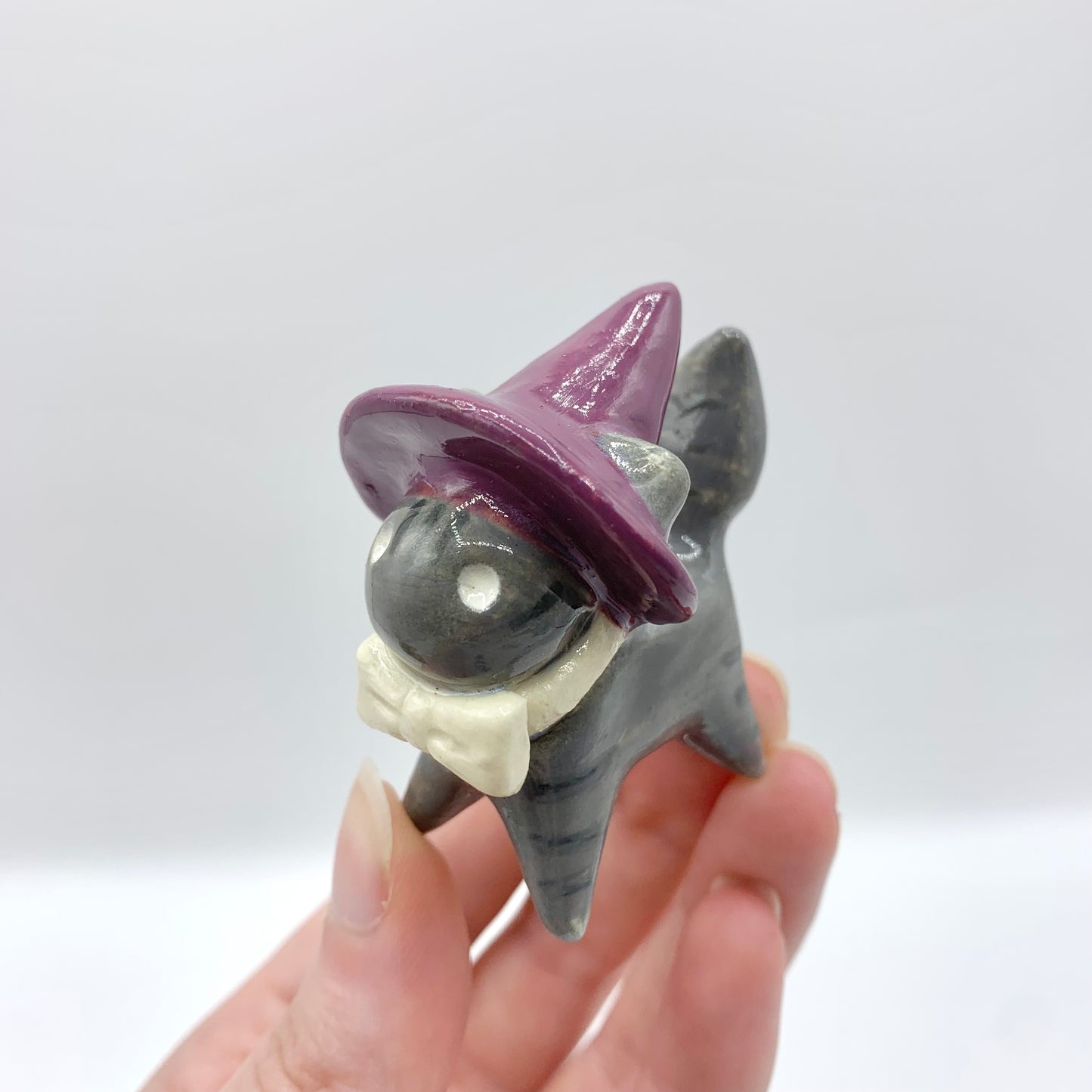 Grey Springtime Witch Ceramic Cat