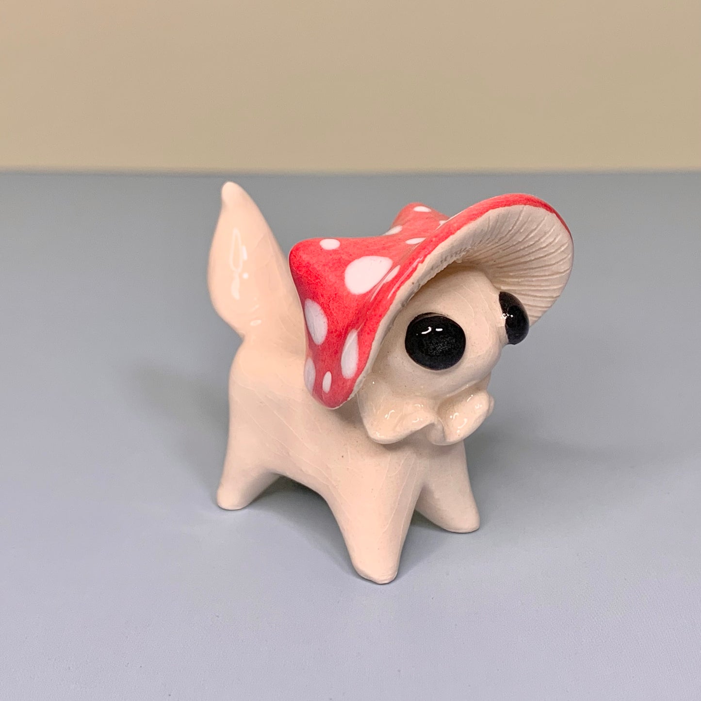 Mushroom Kitty Cat Ceramic Figurine