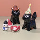 Santa Set Kitty Cat Ceramic Figurine with Magnetic Attachments