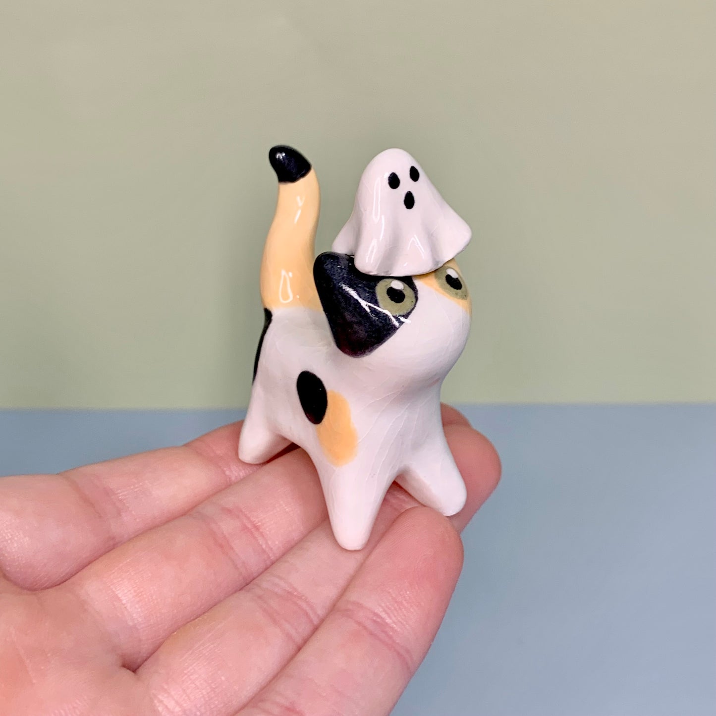 Halloween Set Kitty Cat Ceramic Figurine with Magnetic Attachments