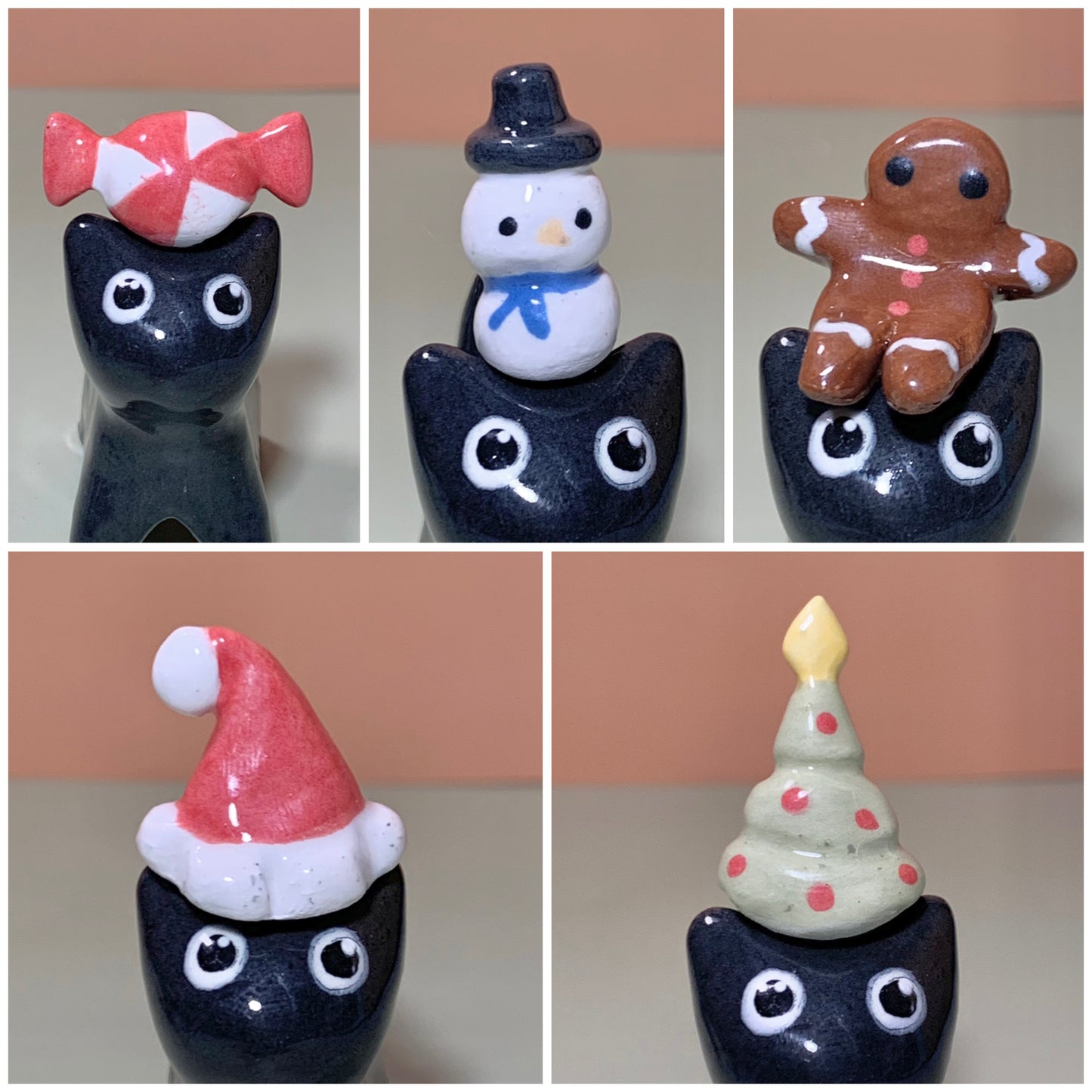 Santa Set Kitty Cat Ceramic Figurine with Magnetic Attachments