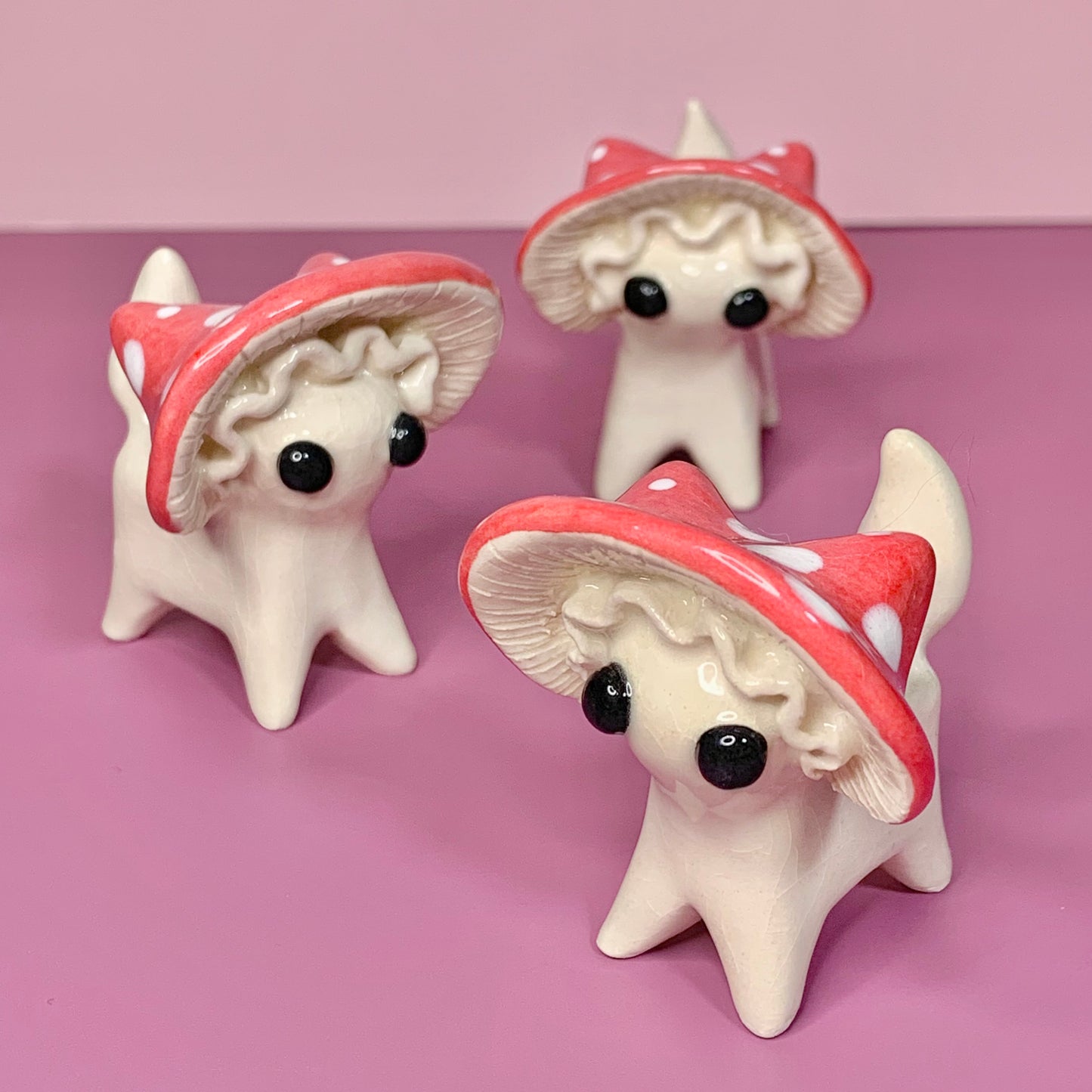 Mushroom Kitty Cat Ceramic Figurine