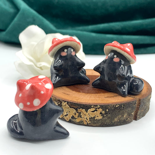 Blushing Mushroom Kitty Ceramic Figurine