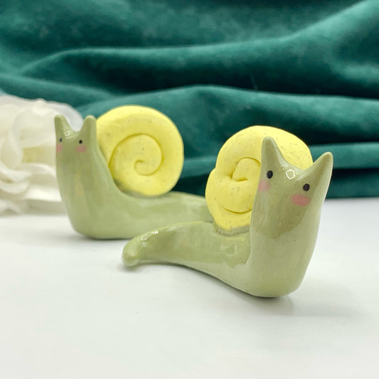 Green Snail Ceramic Figurine