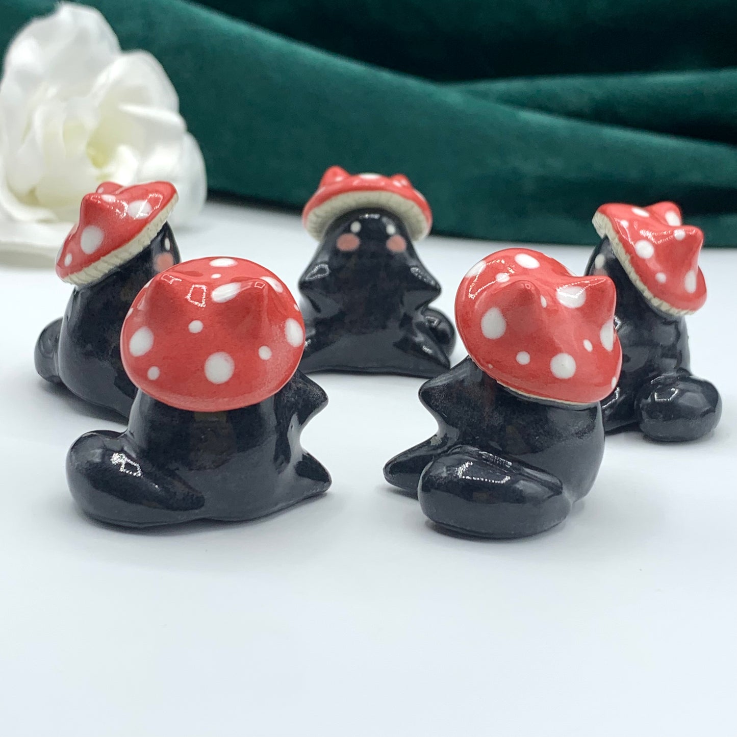 Blushing Mushroom Kitty Ceramic Figurine