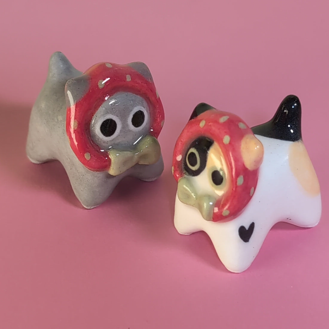 Mini Strawberry Kitty Cat Ceramic Figurine