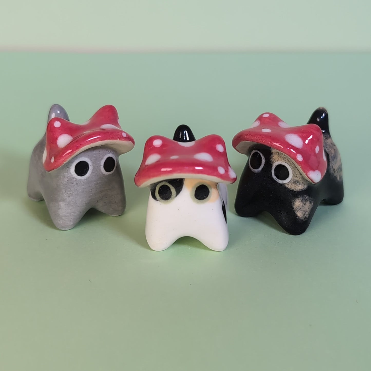 Mini Mushroom Kitty Cat Ceramic Figurine