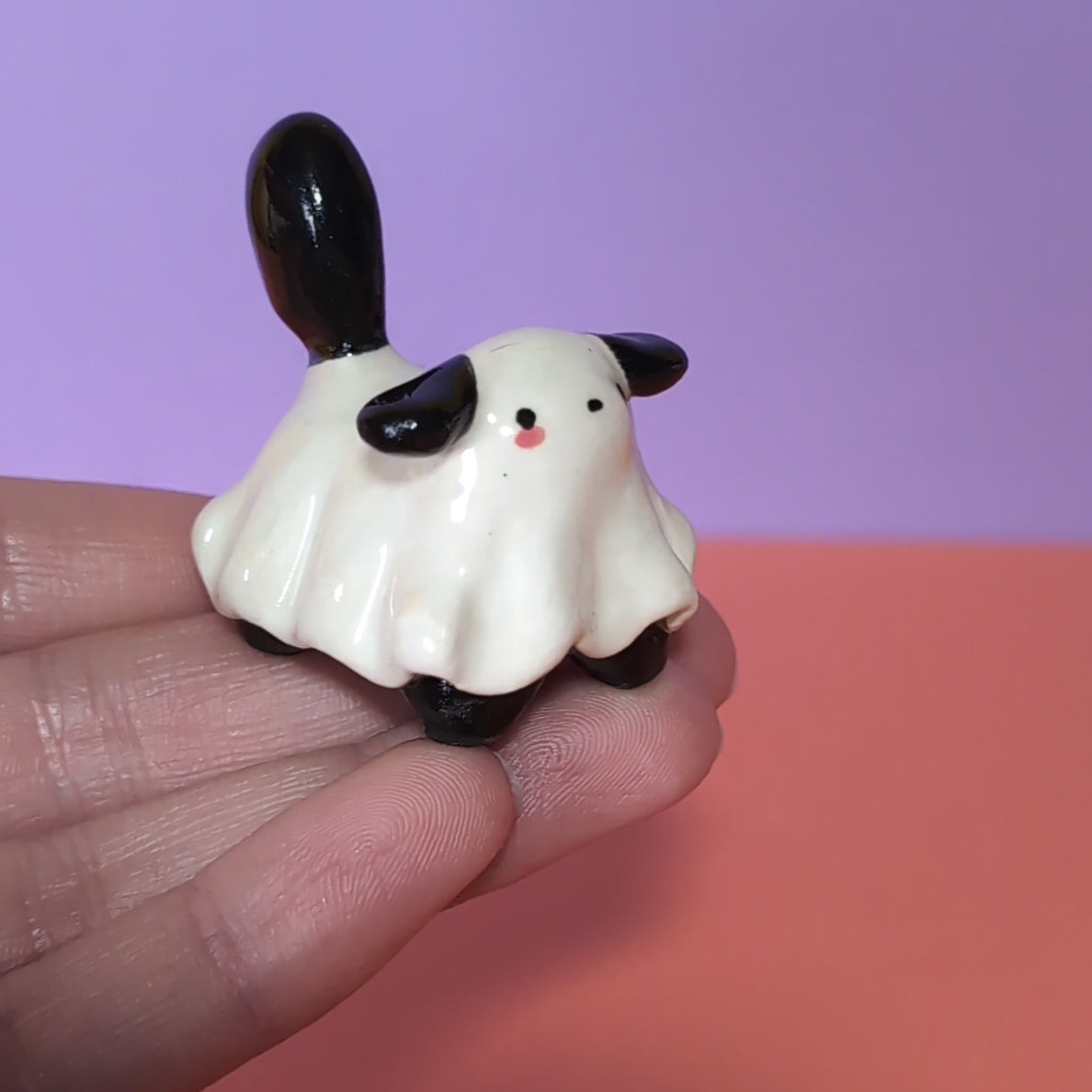 Mini Ghost Puppy & Cat Ceramic Figurines