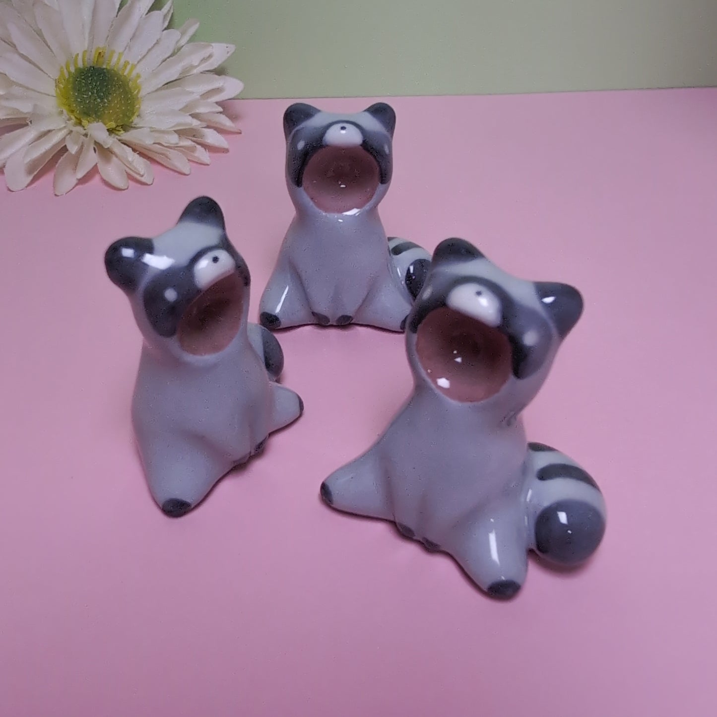 Screaming Raccoon Ceramic Figurine
