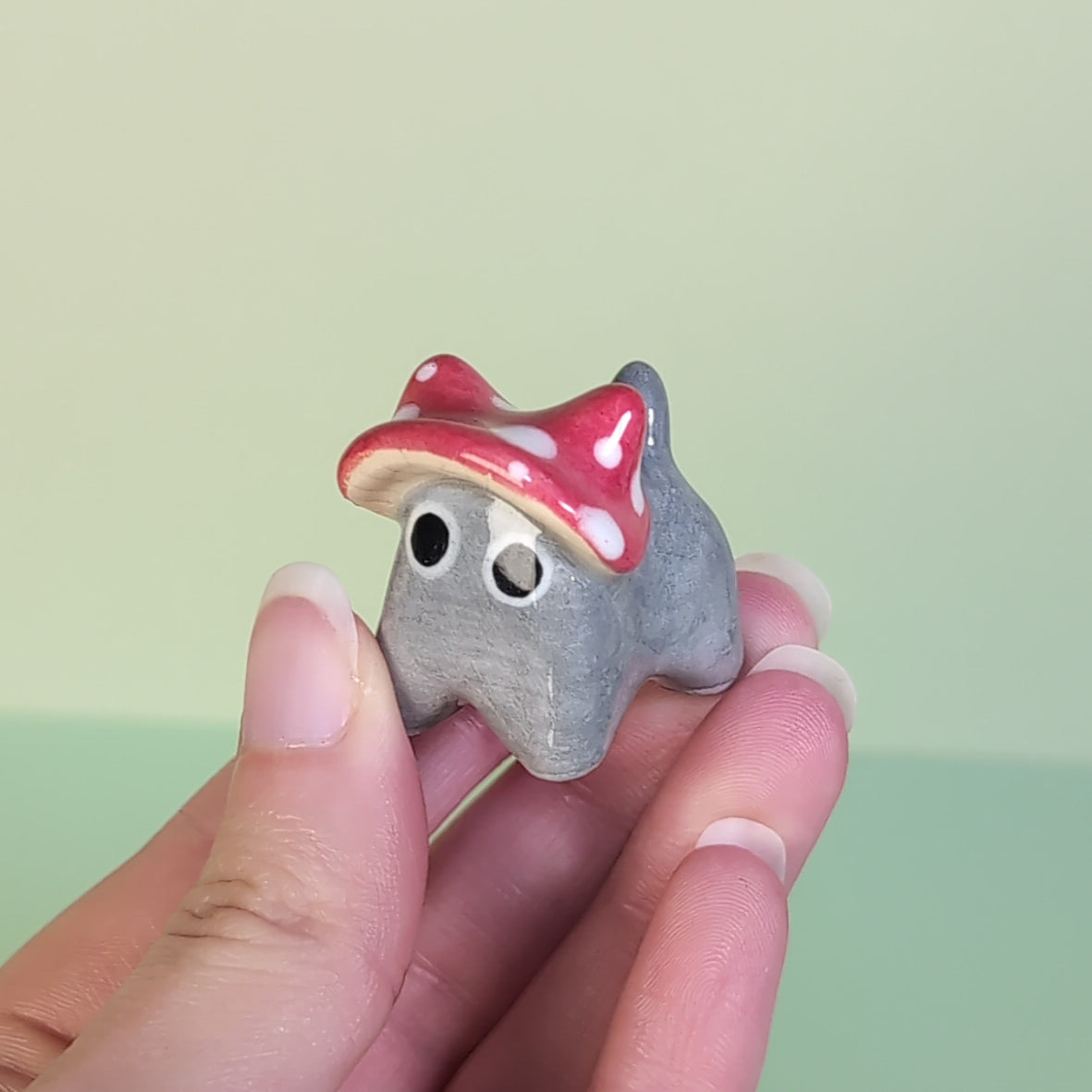 Mini Mushroom Kitty Cat Ceramic Figurine