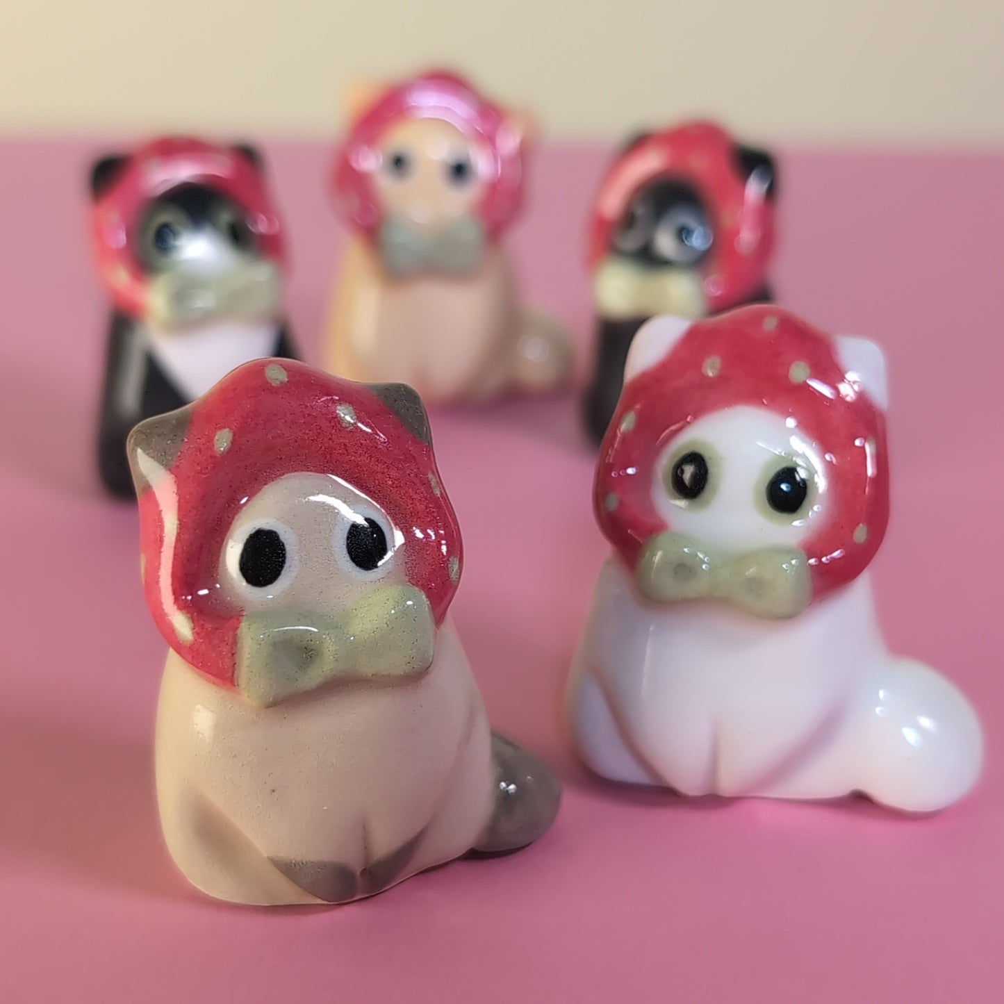 Mini Strawberry Kitty Cat Ceramic Figurine