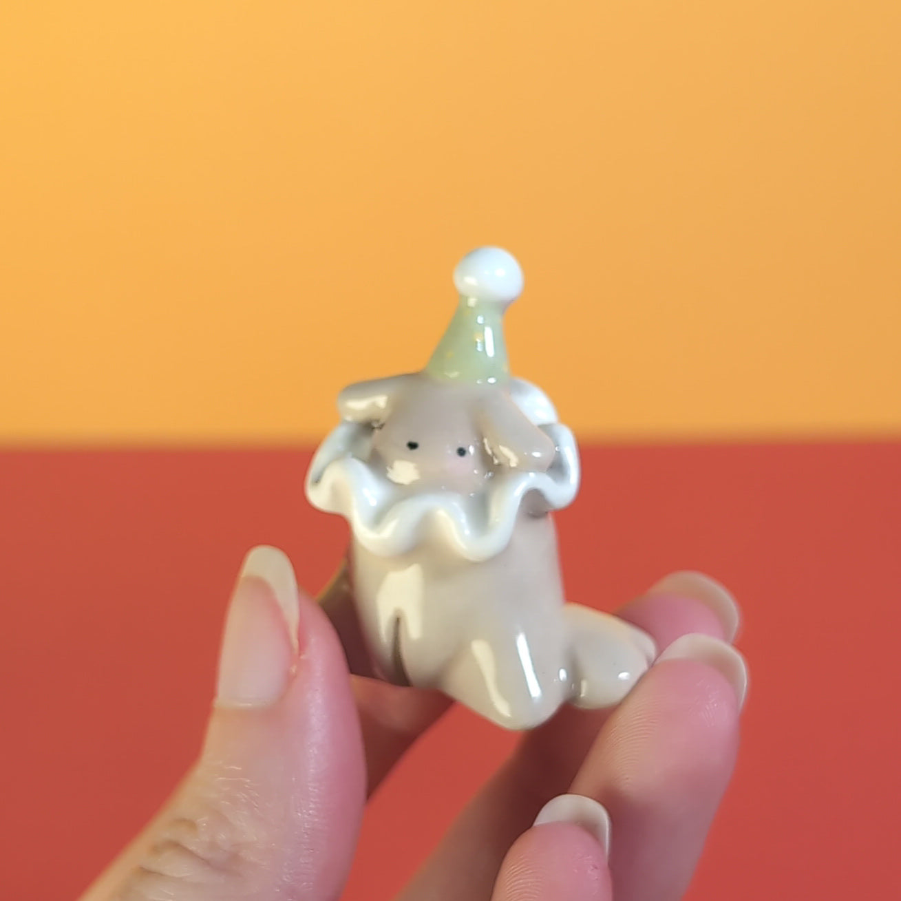 Mini Clown Puppy Dog Ceramic Figurine