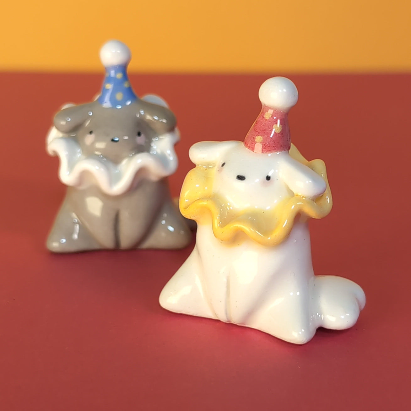 Mini Clown Puppy Dog Ceramic Figurine