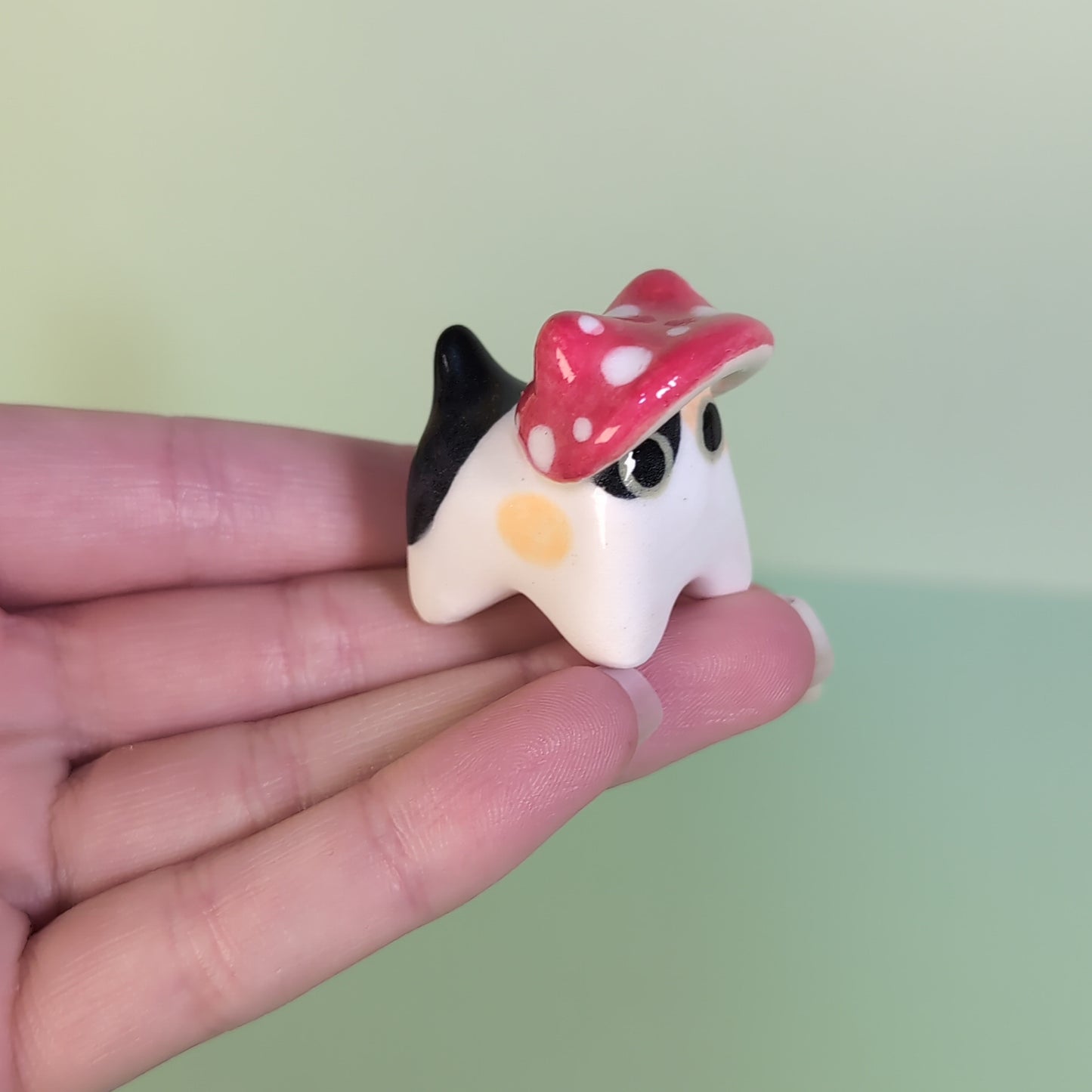 Mini Mushroom Kitty Cat Ceramic Figurine