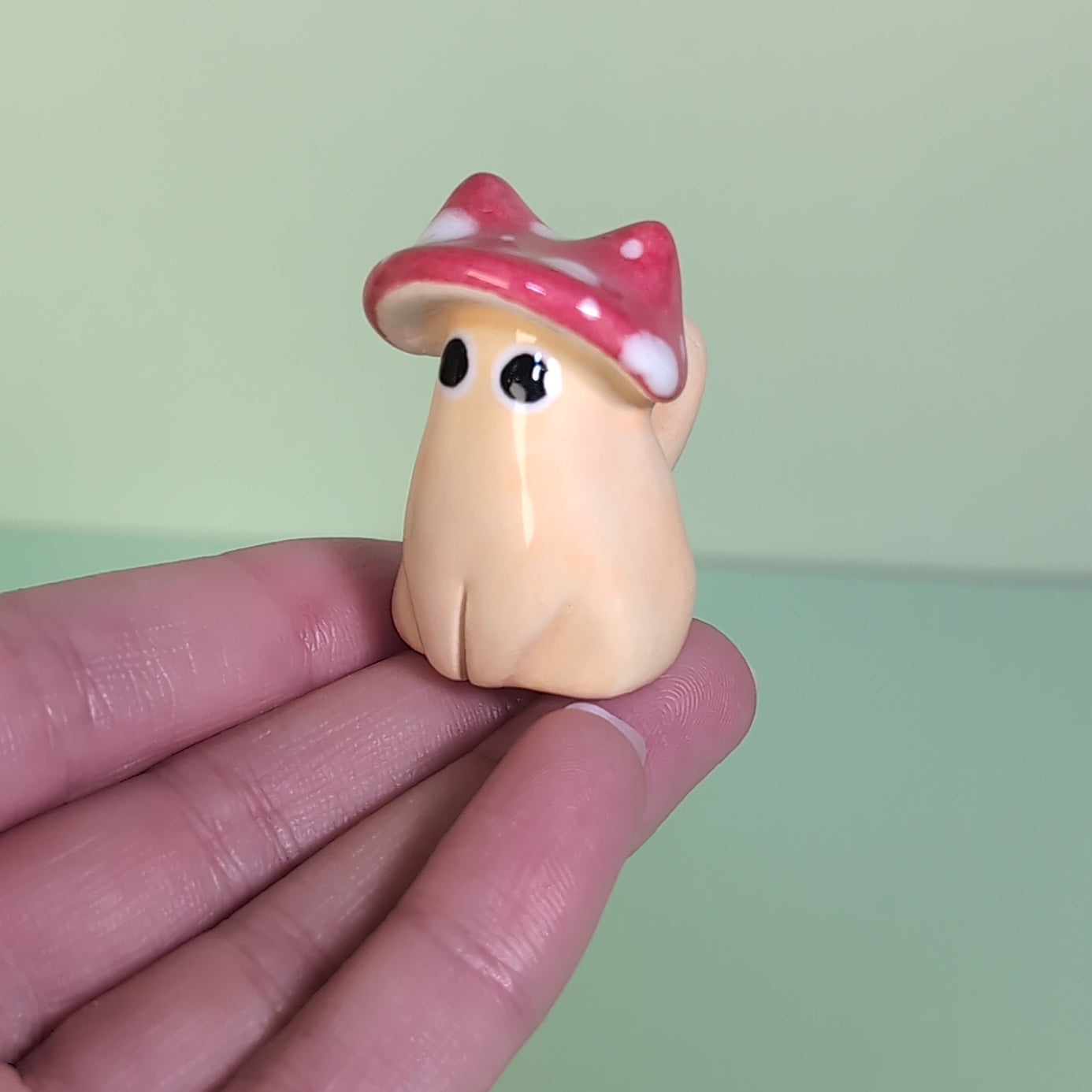 Mini Mushroom Kitty Cat Ceramic Figurine