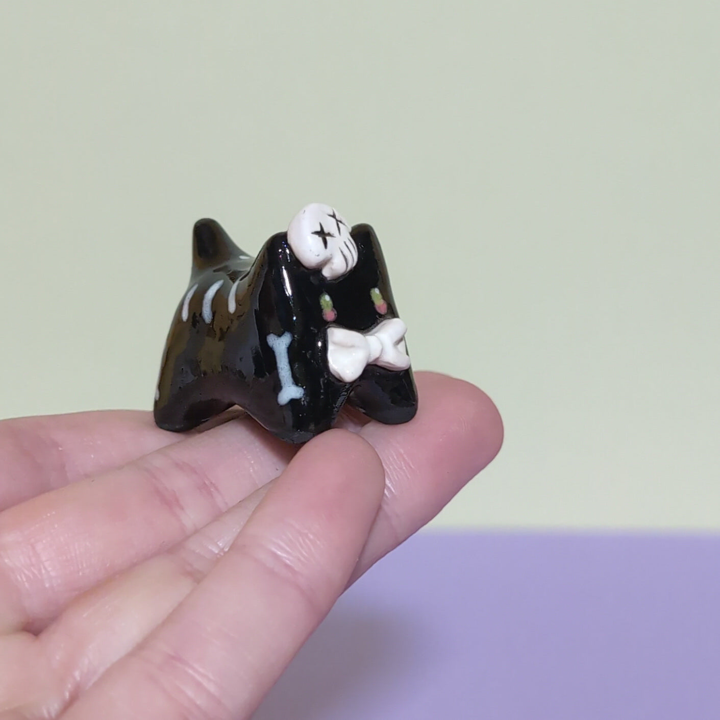 Mini Skeleton Puppy & Cat Ceramic Figurines