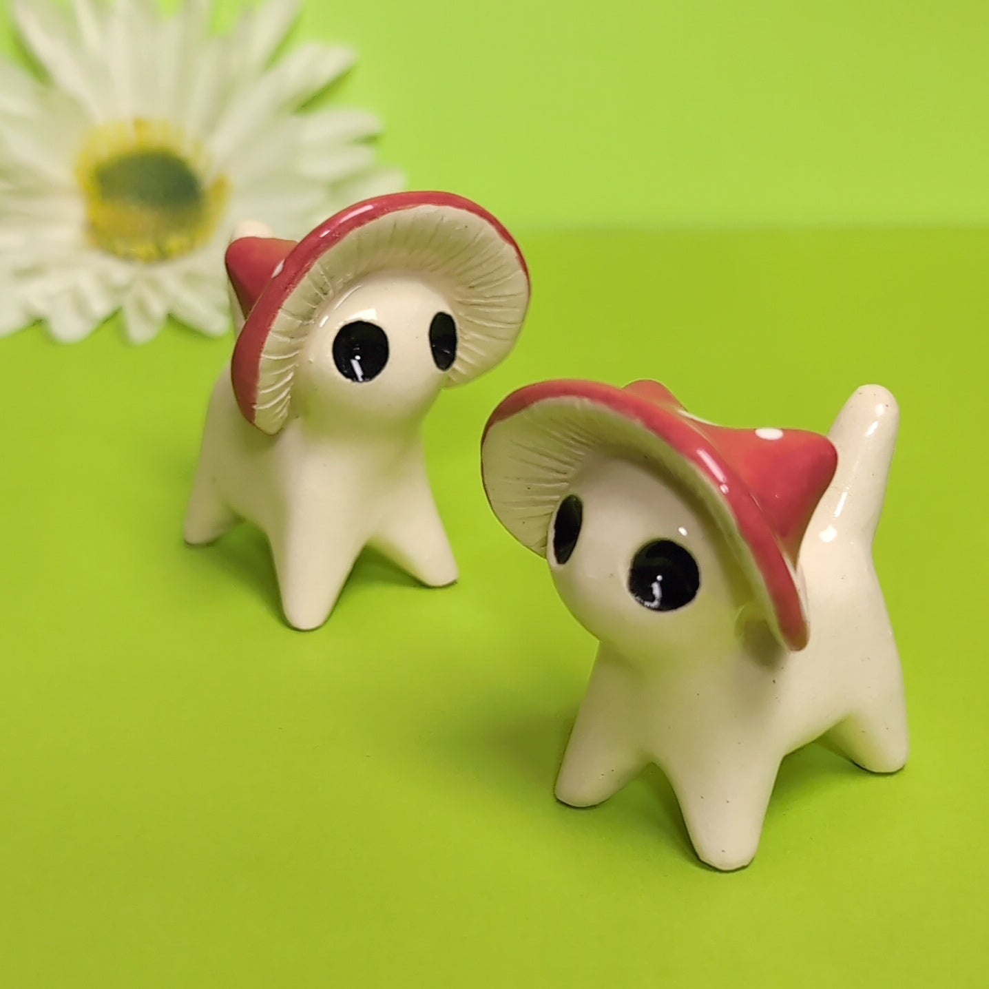 Mushroom Kitty Cat Ceramic Figurine