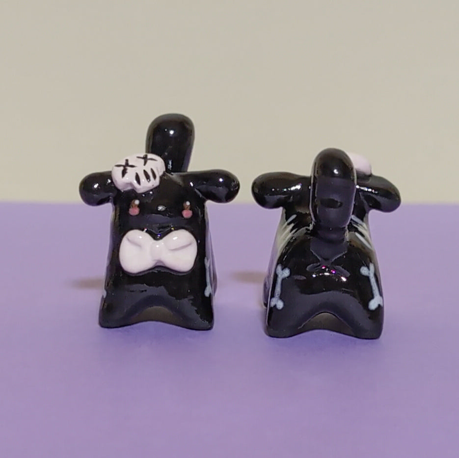 Mini Skeleton Puppy & Cat Ceramic Figurines