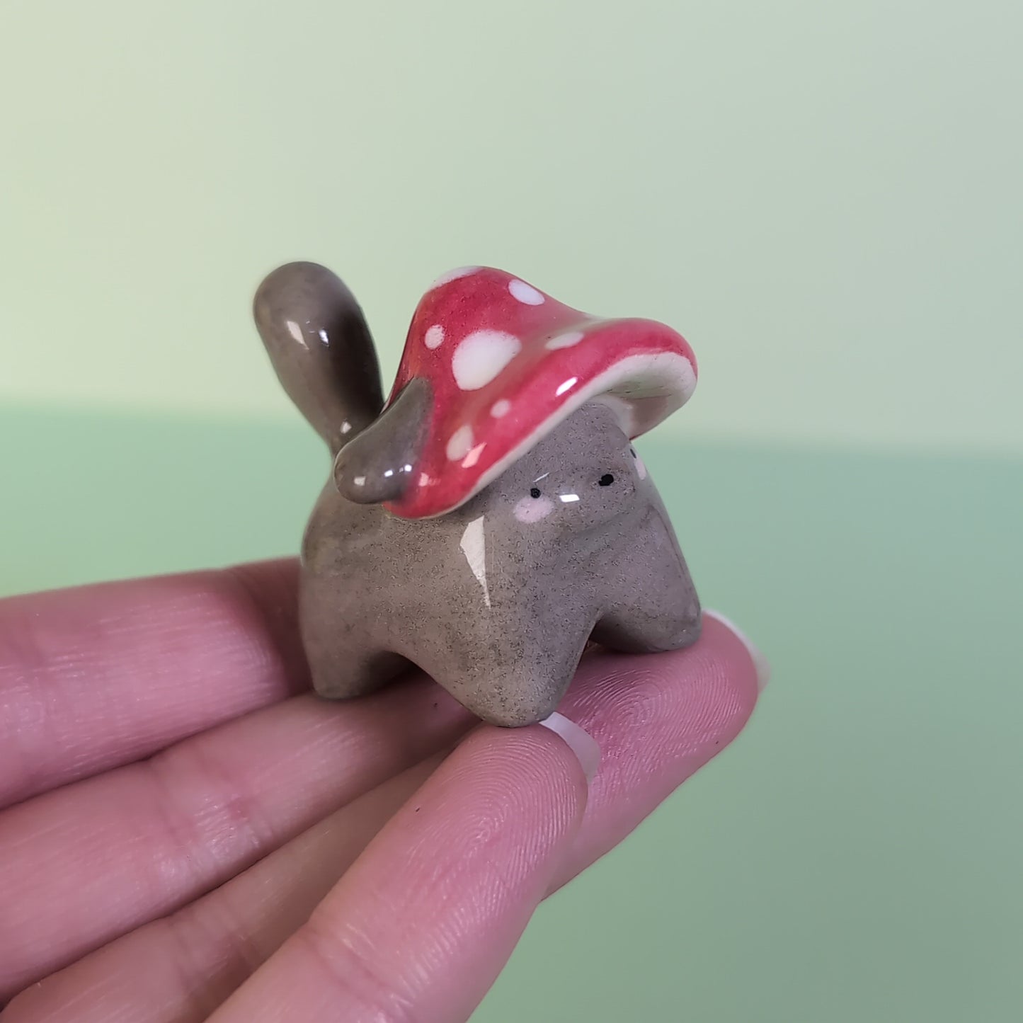 Mini Mushroom Puppy Dog Ceramic Figurine