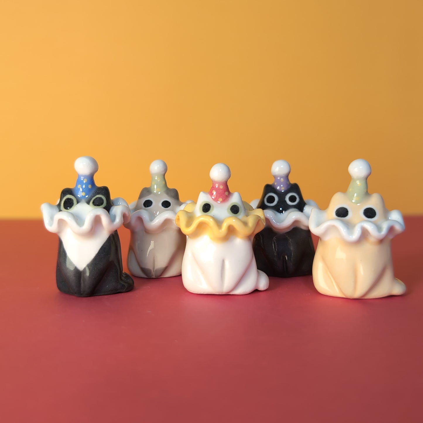 Mini Clown Kitty Cat Ceramic Figurine