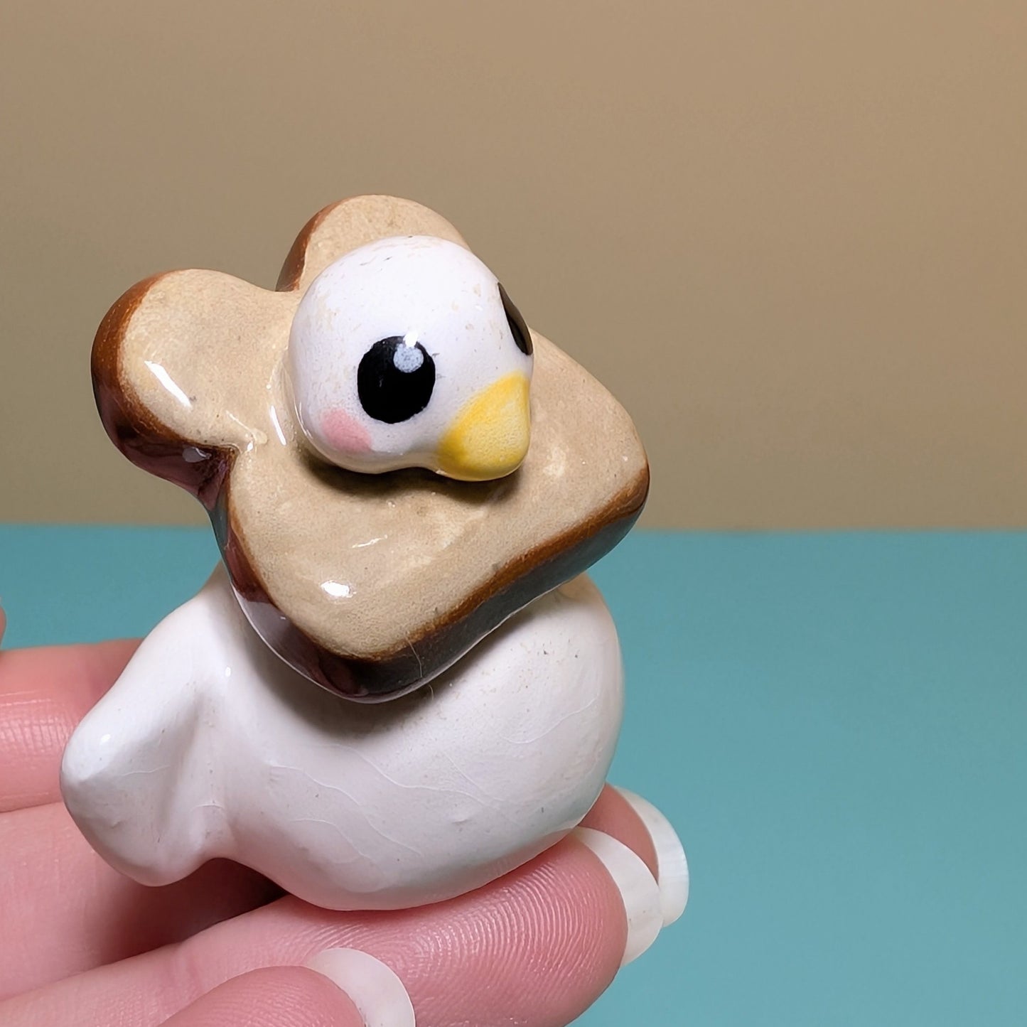 Goose with Bread Cutie Ceramic Figurine