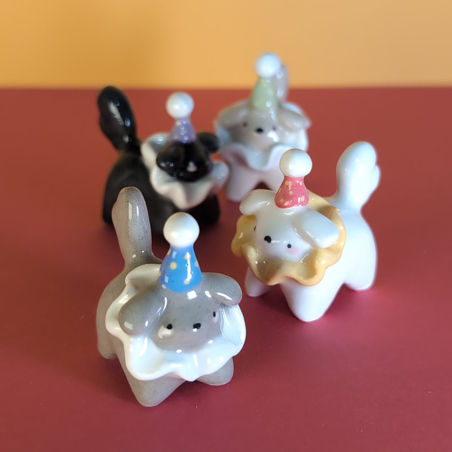Mini Clown Puppy Dog Ceramic Figurine