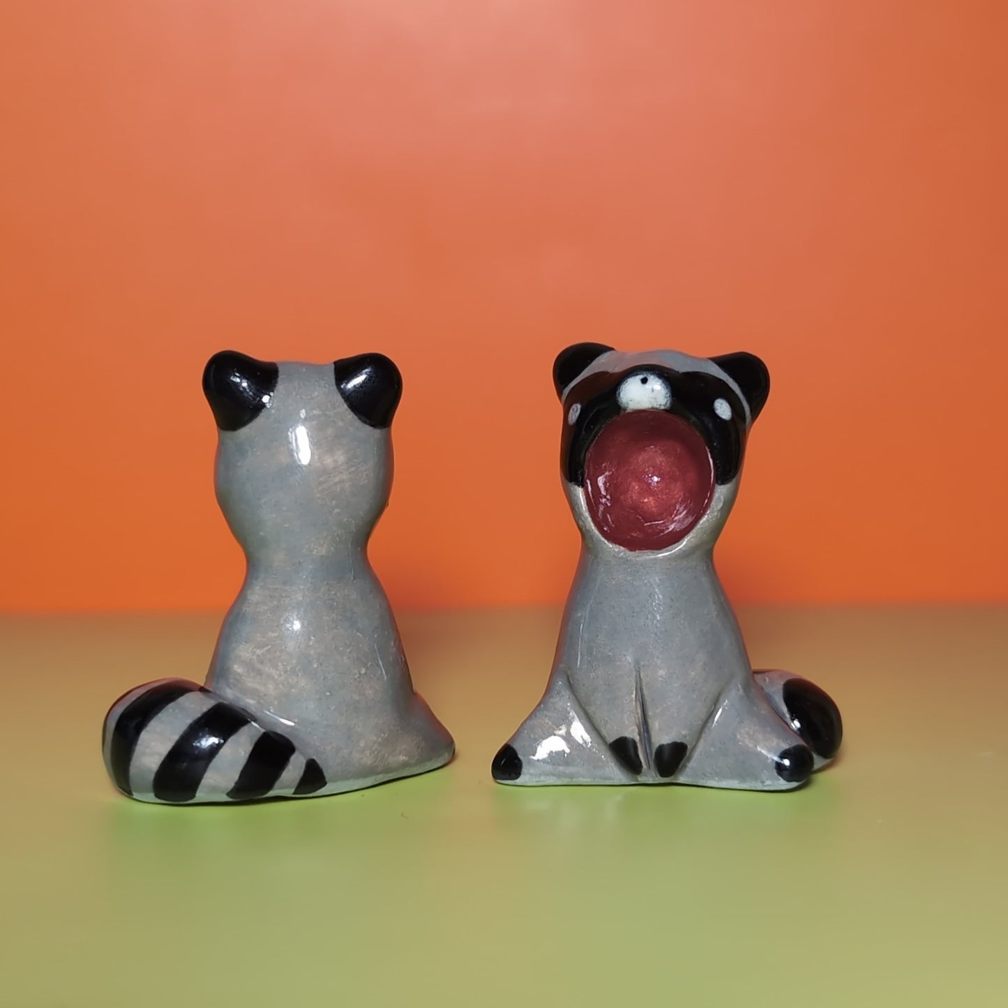 Screaming Raccoon Ceramic Figurine
