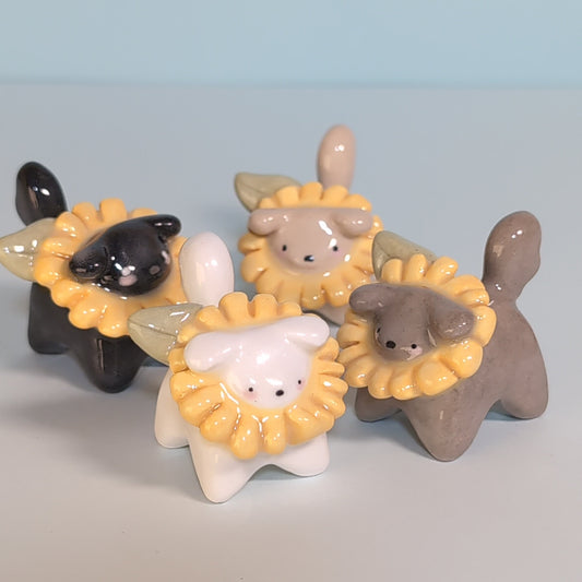 Mini Flower Puppy Dog Ceramic Figurine