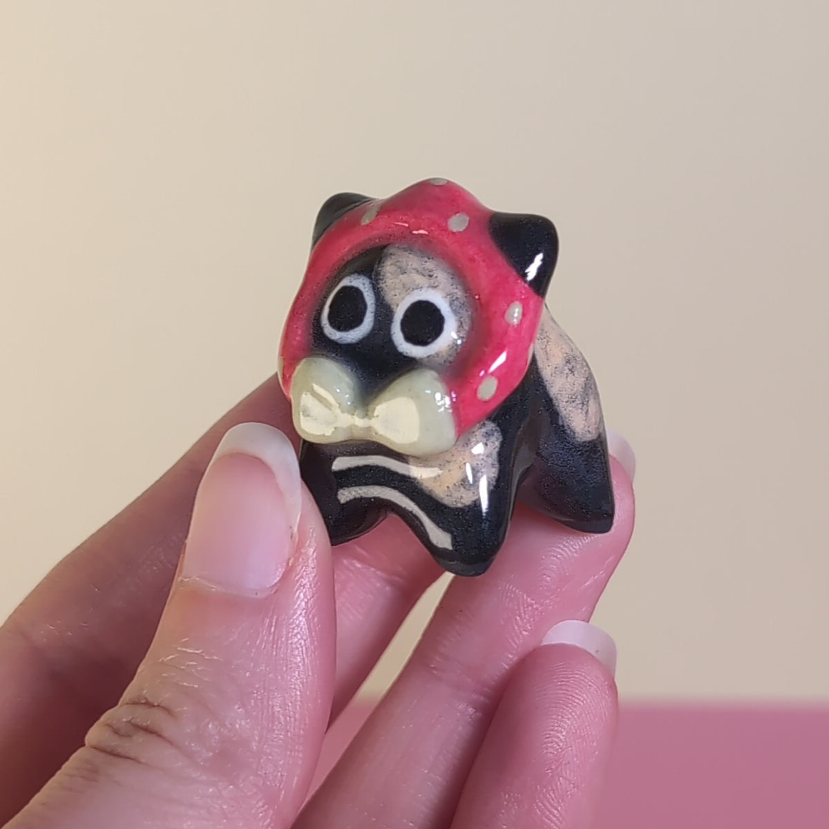 Mini Strawberry Kitty Cat Ceramic Figurine