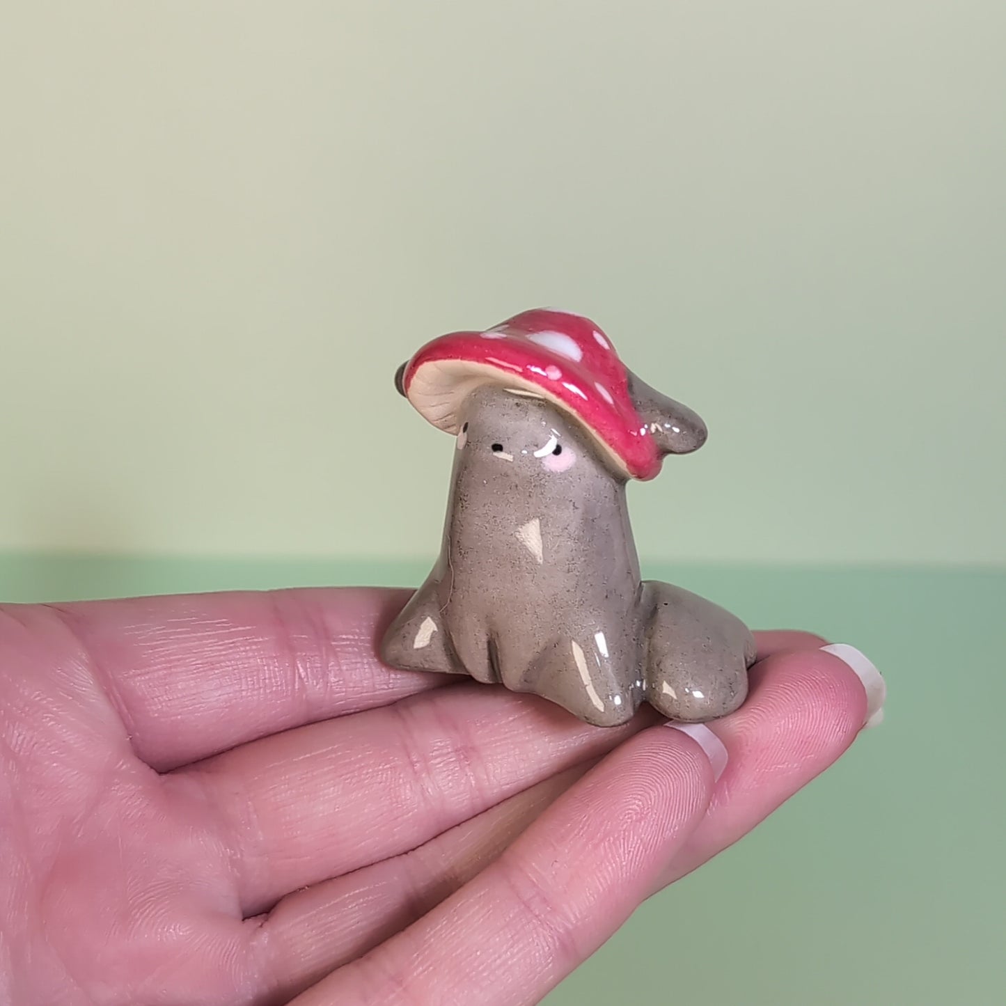 Mini Mushroom Puppy Dog Ceramic Figurine