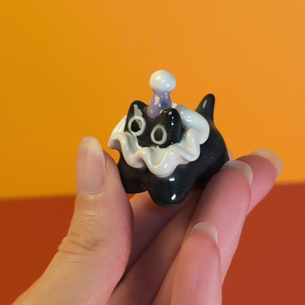 Mini Clown Kitty Cat Ceramic Figurine