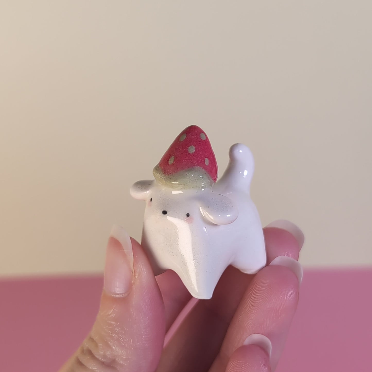 Mini Strawberry Puppy Dog Ceramic Figurine
