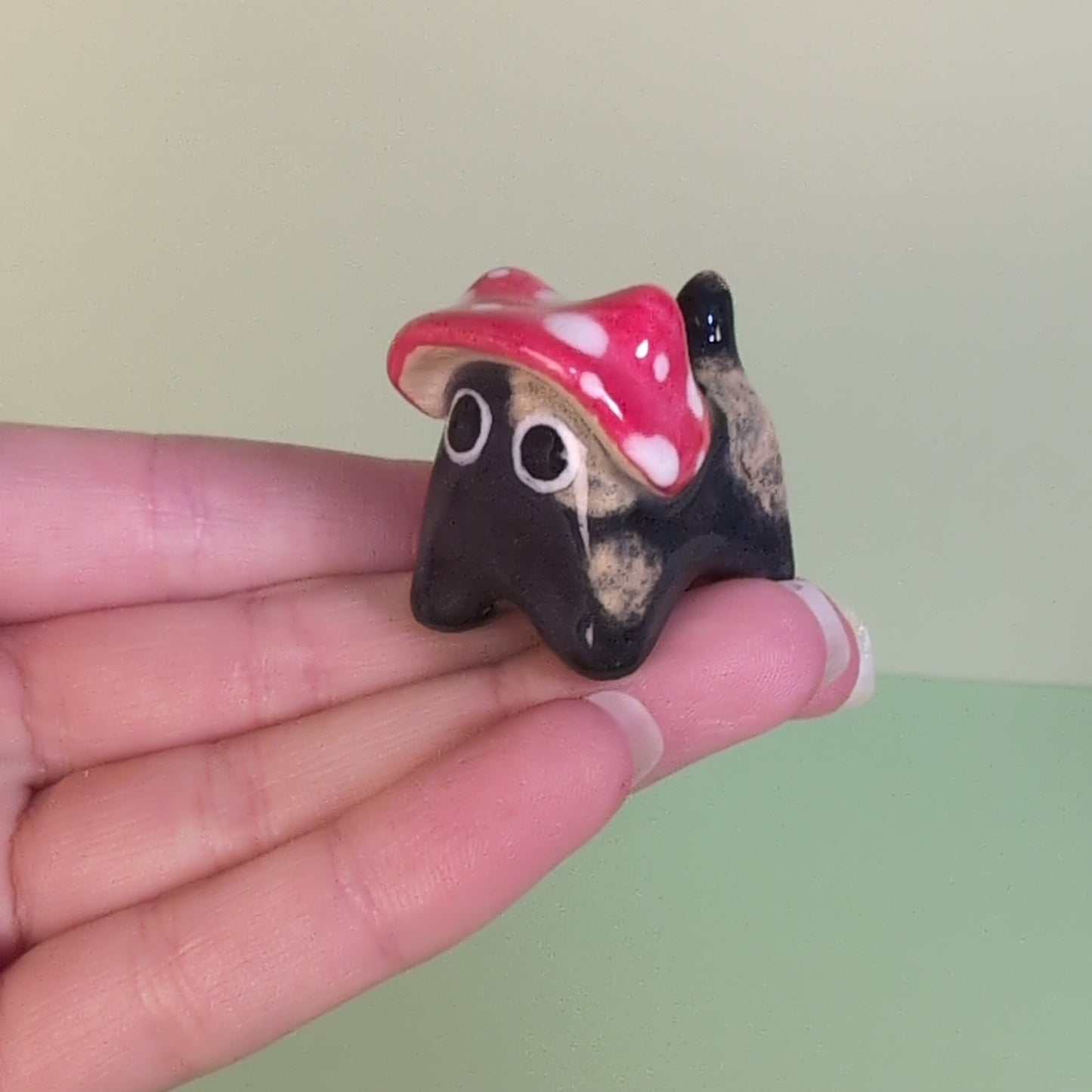Mini Mushroom Kitty Cat Ceramic Figurine