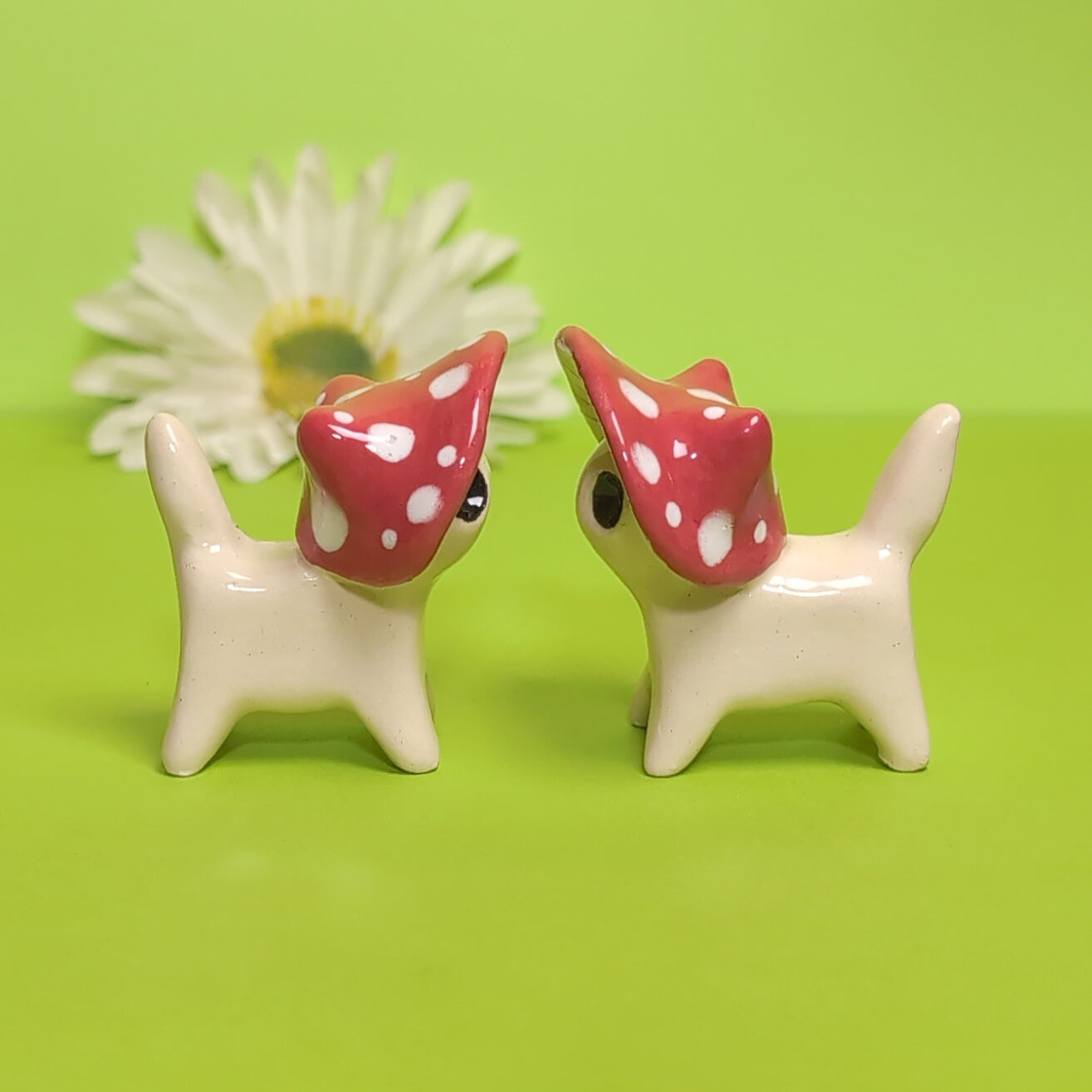 Mushroom Kitty Cat Ceramic Figurine