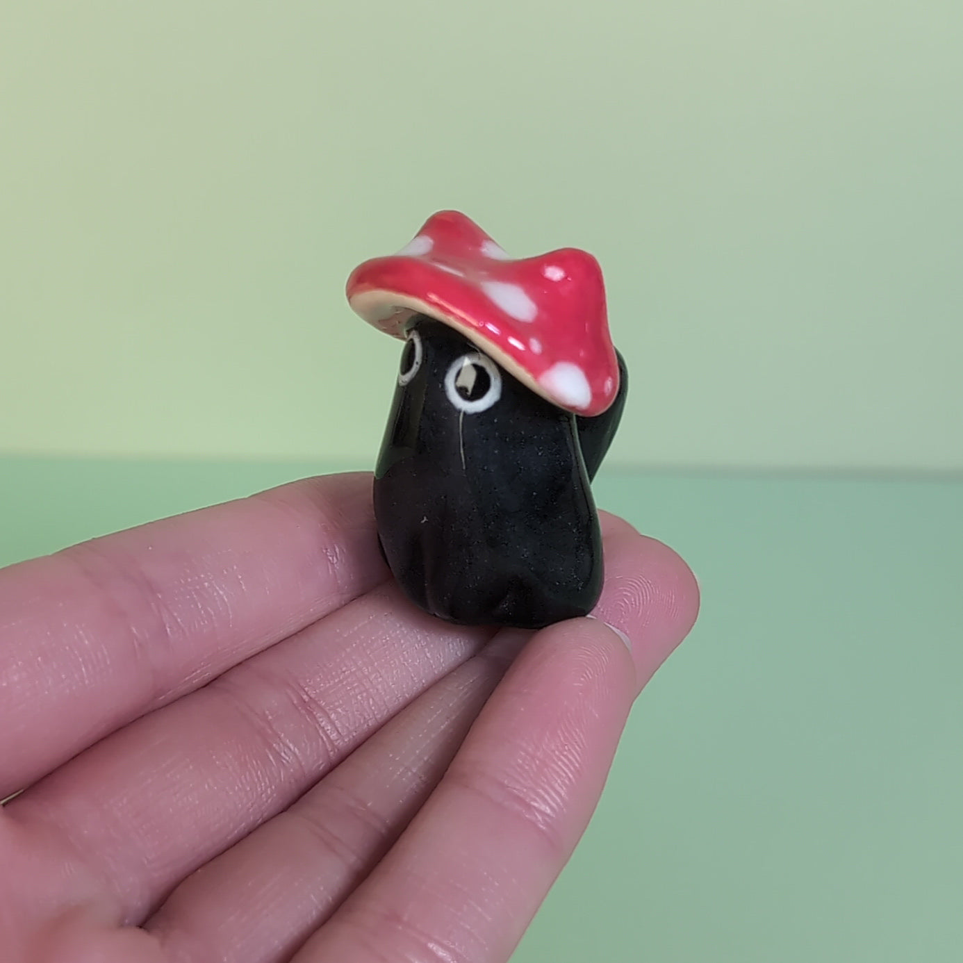 Mini Mushroom Kitty Cat Ceramic Figurine