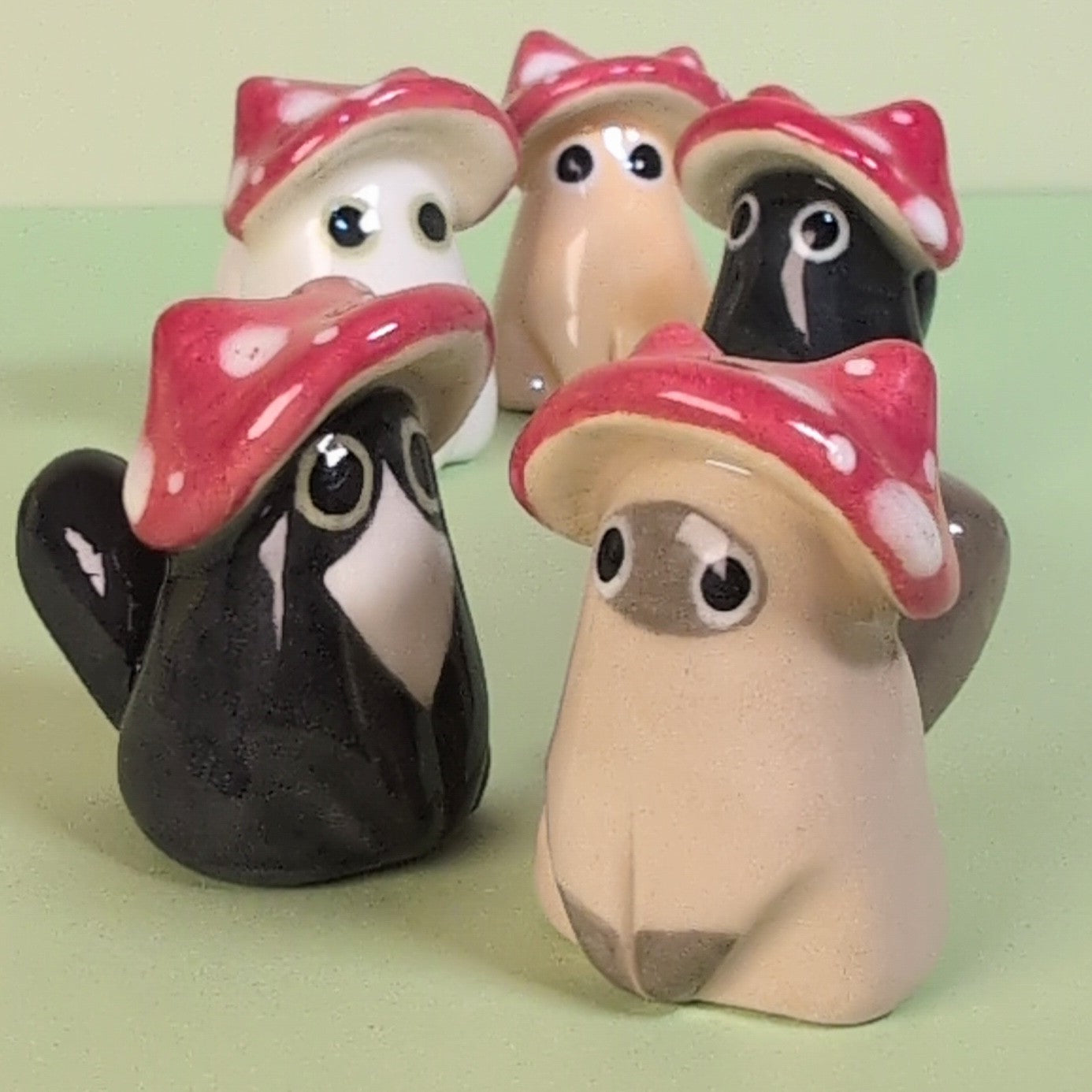 Mini Mushroom Kitty Cat Ceramic Figurine