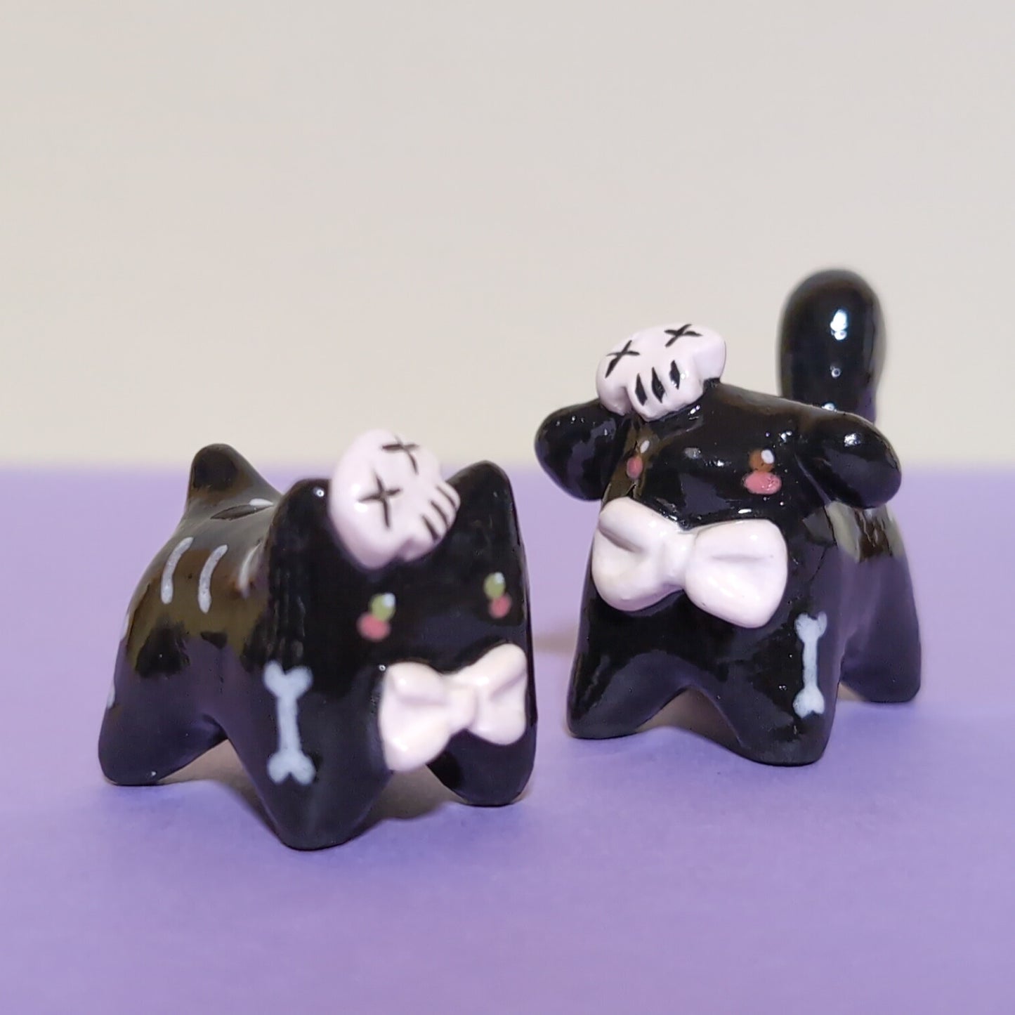 Mini Skeleton Puppy & Cat Ceramic Figurines
