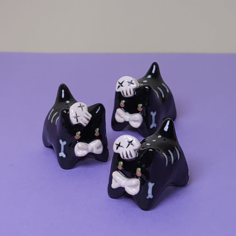 Mini Skeleton Puppy & Cat Ceramic Figurines