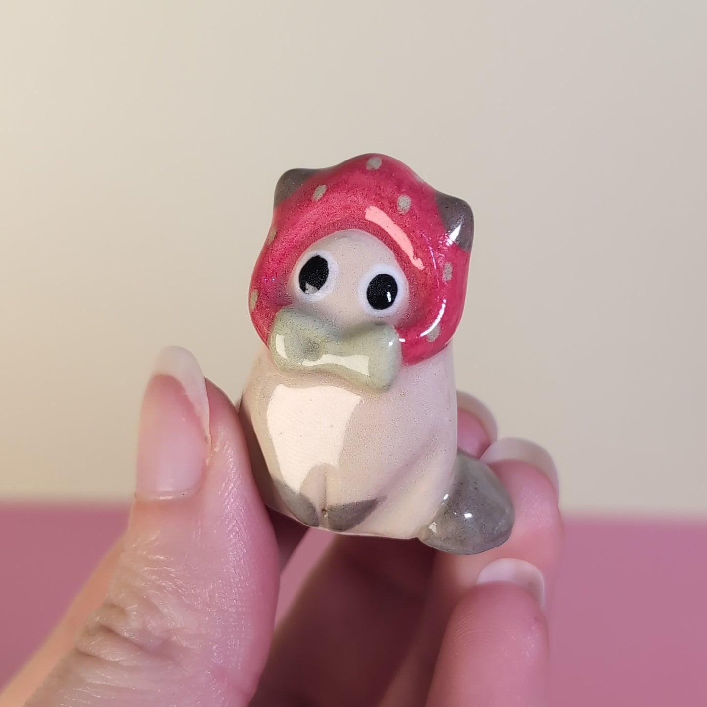 Mini Strawberry Kitty Cat Ceramic Figurine