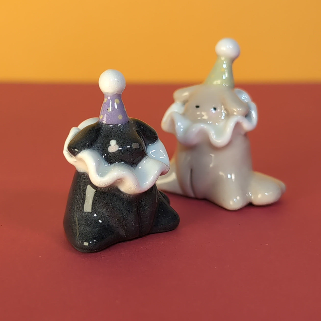 Mini Clown Puppy Dog Ceramic Figurine