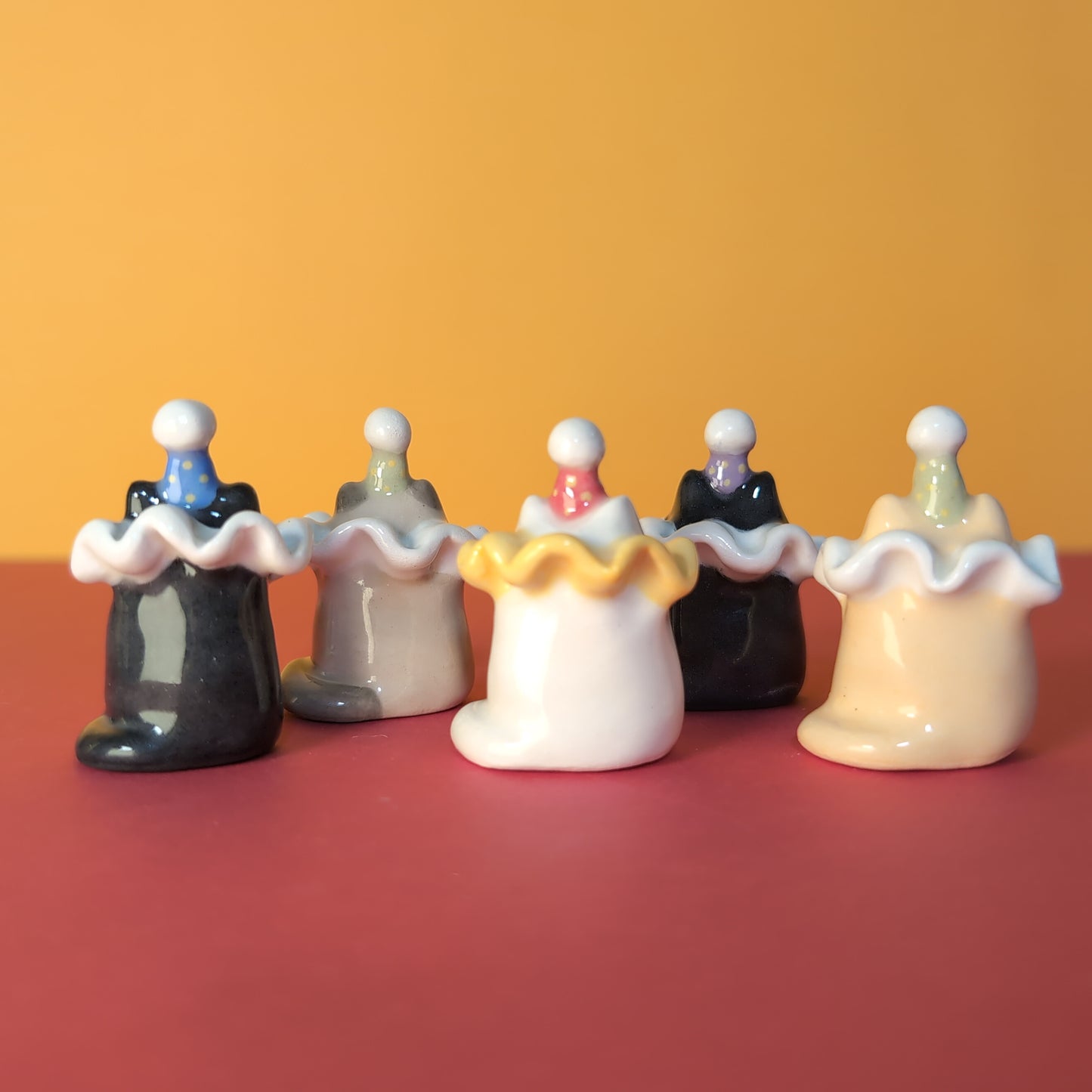 Mini Clown Kitty Cat Ceramic Figurine