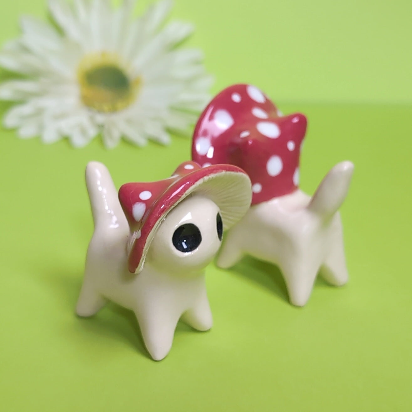 Mushroom Kitty Cat Ceramic Figurine