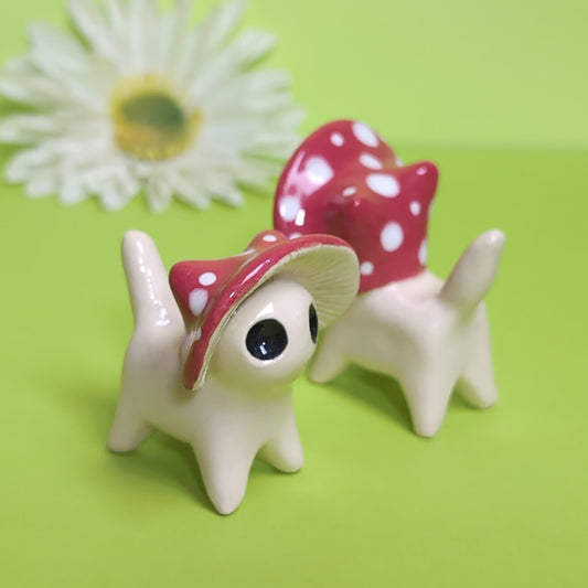 Mushroom Kitty Cat Ceramic Figurine