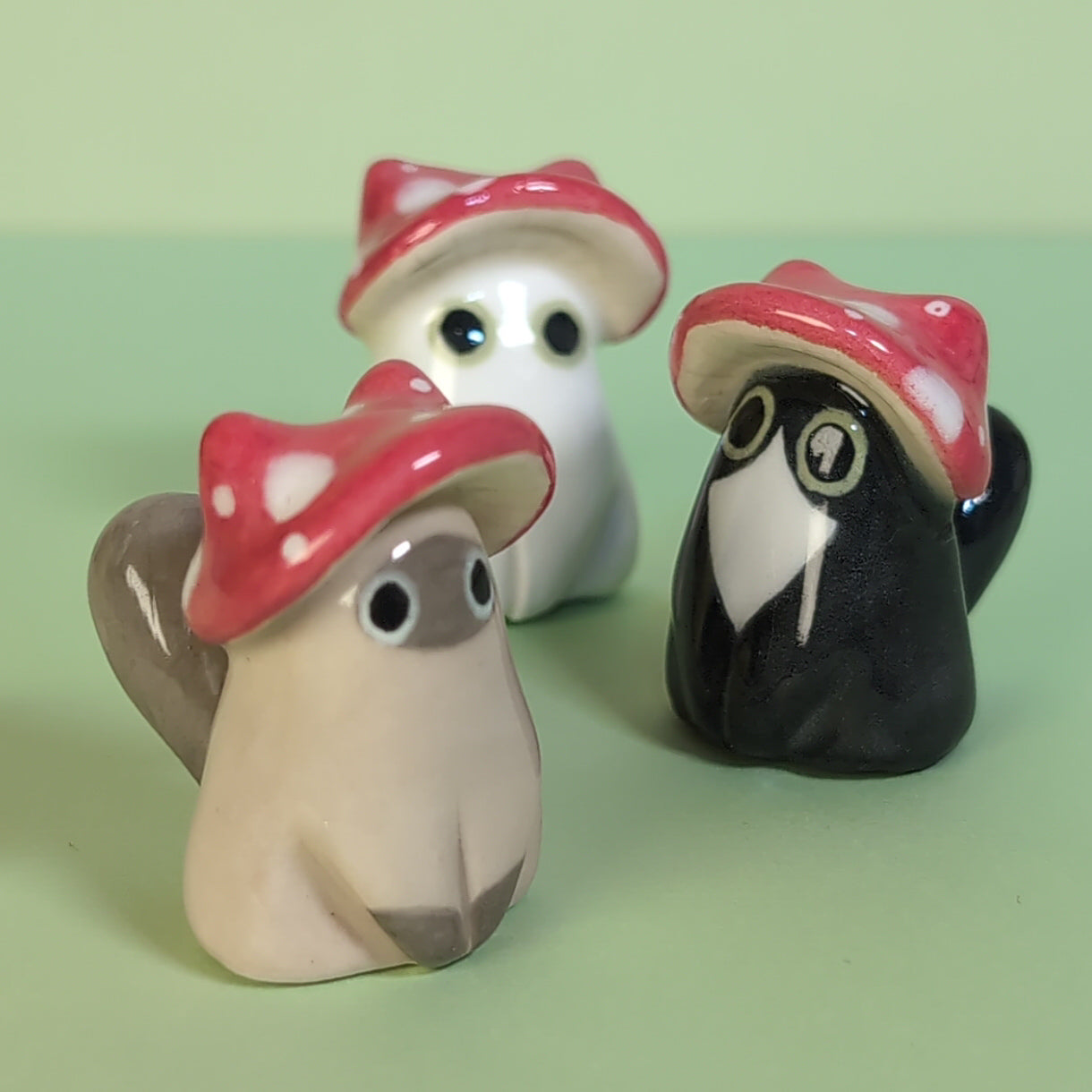 Mini Mushroom Kitty Cat Ceramic Figurine