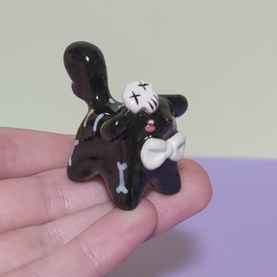 Mini Skeleton Puppy & Cat Ceramic Figurines