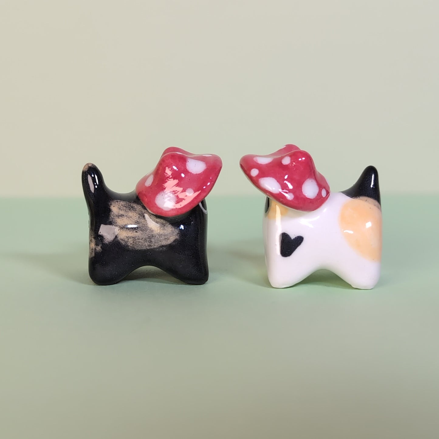 Mini Mushroom Kitty Cat Ceramic Figurine