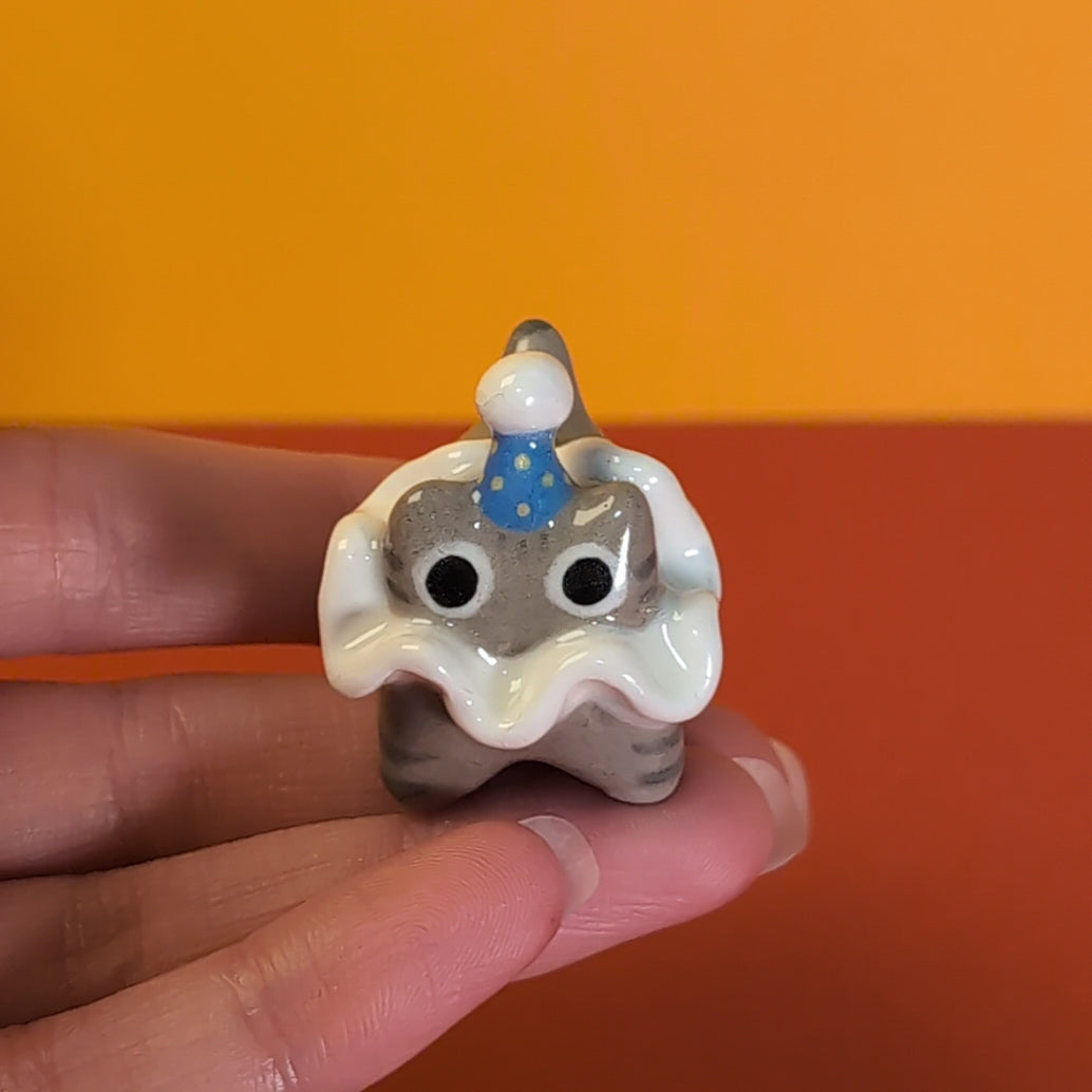 Mini Clown Kitty Cat Ceramic Figurine
