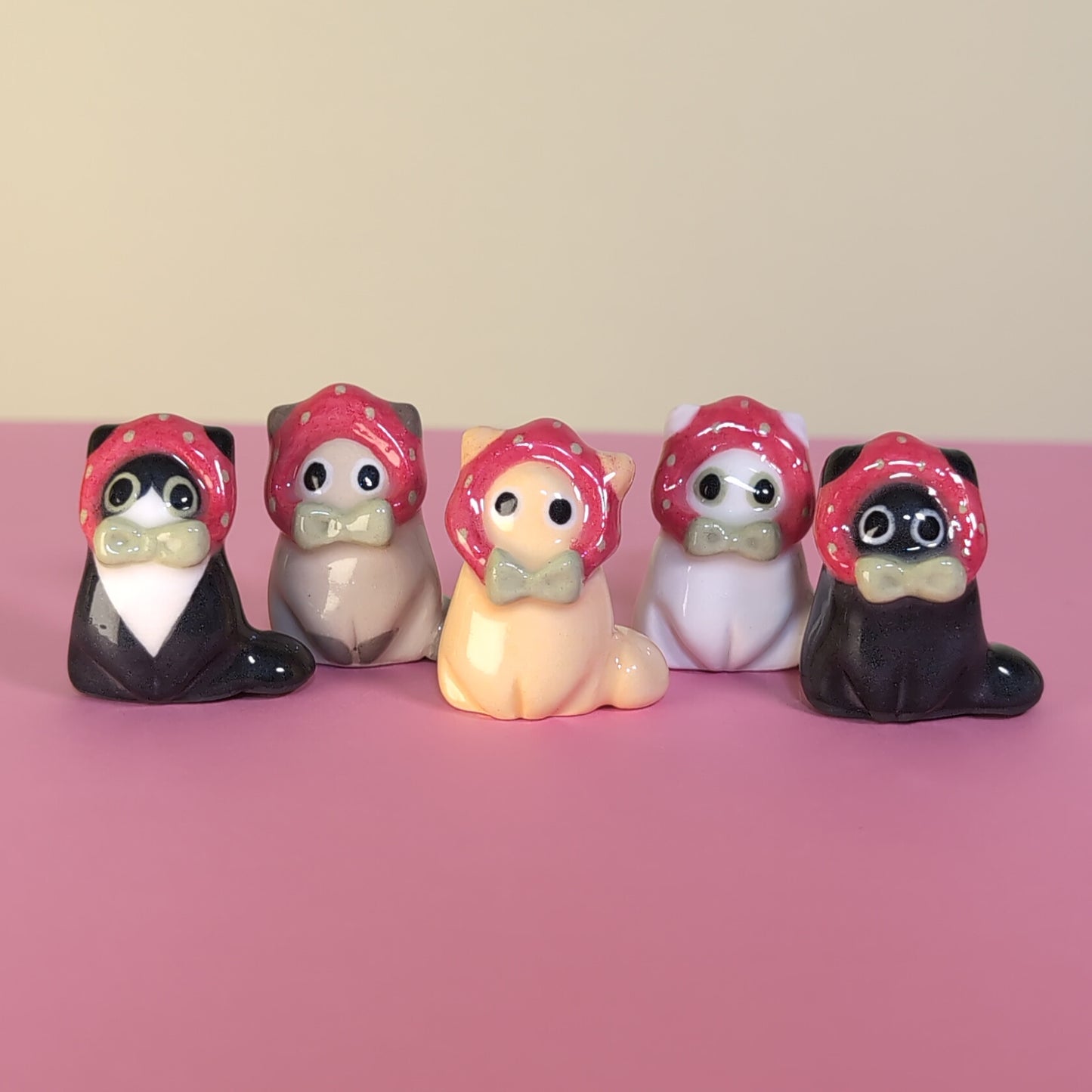 Mini Strawberry Kitty Cat Ceramic Figurine