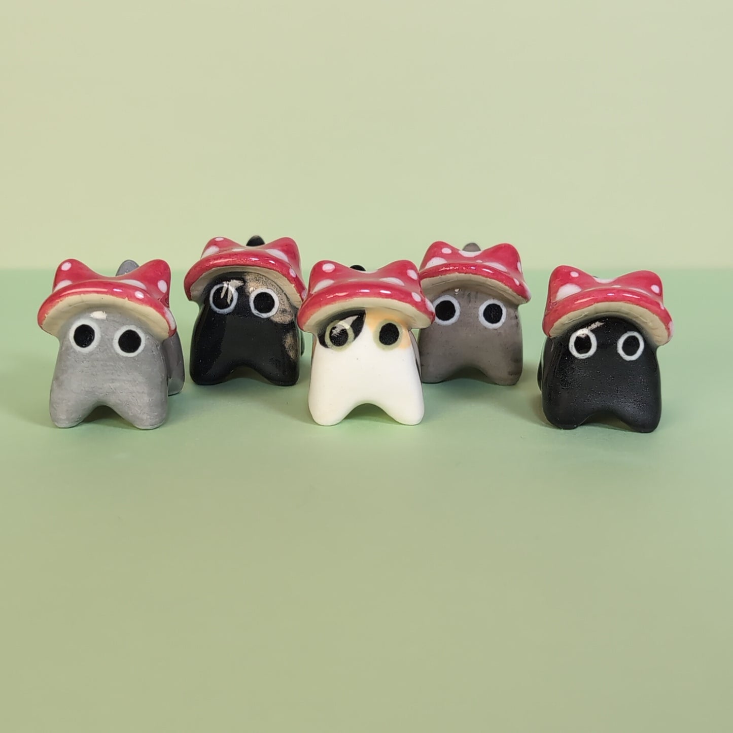Mini Mushroom Kitty Cat Ceramic Figurine